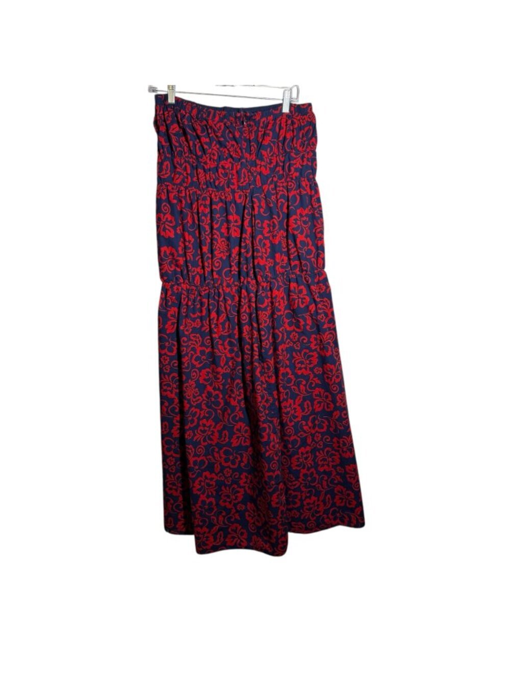 Anthropologie Sundry ALoha Navy & Red Floral Strapless Maxi Dress With Smocked 2 - Picture 4 of 8